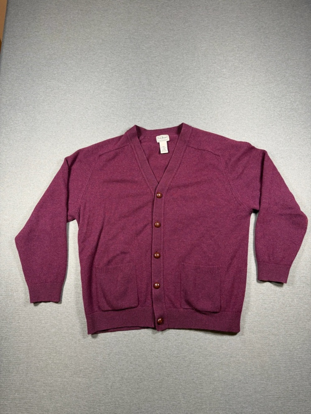 L.L. Bean Plum V-Neck Button Cardigan Sweater